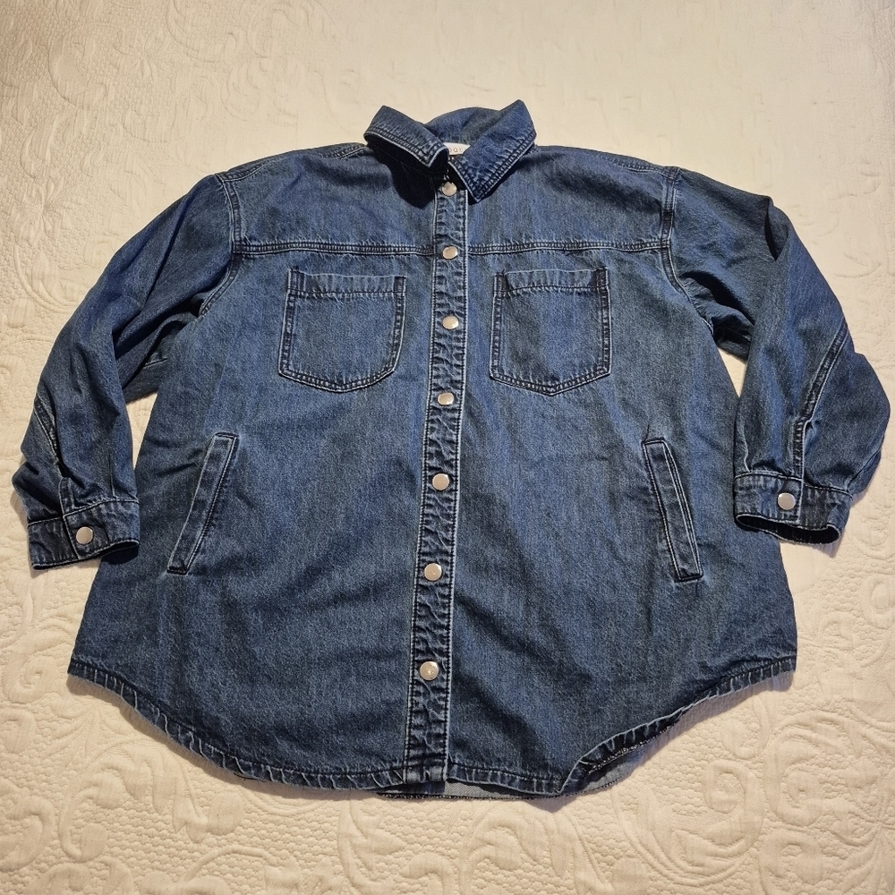 Eloquii women's 14/16 chambray snap closure shacket no belt VGUC